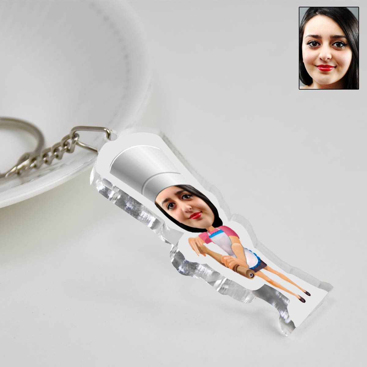 Personalised Chef Caricature Keychain - Female
