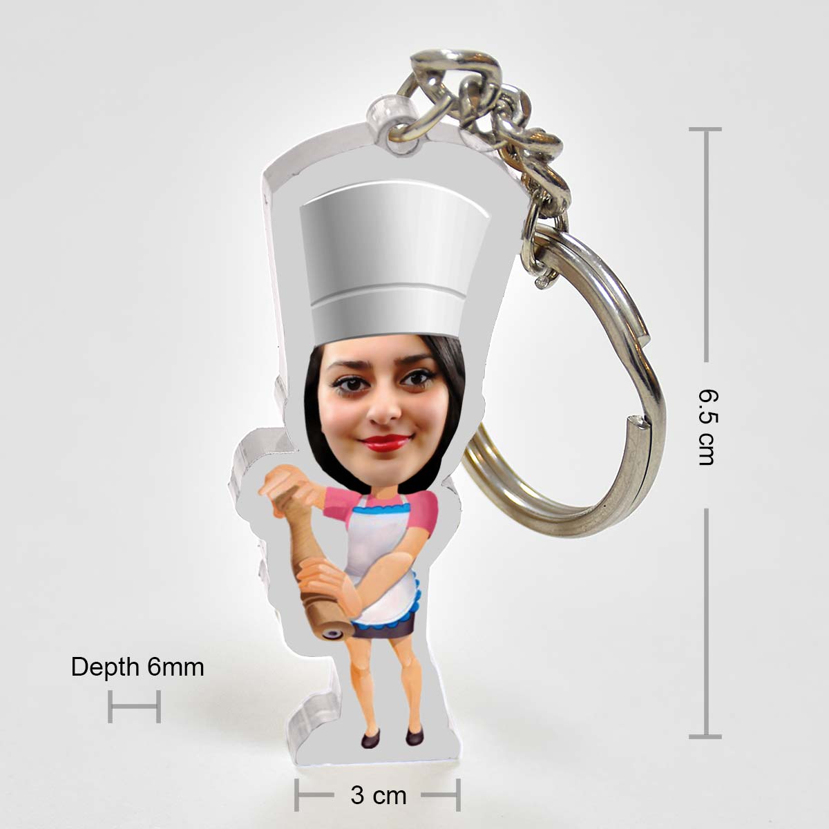 Personalised Chef Caricature Keychain - Female