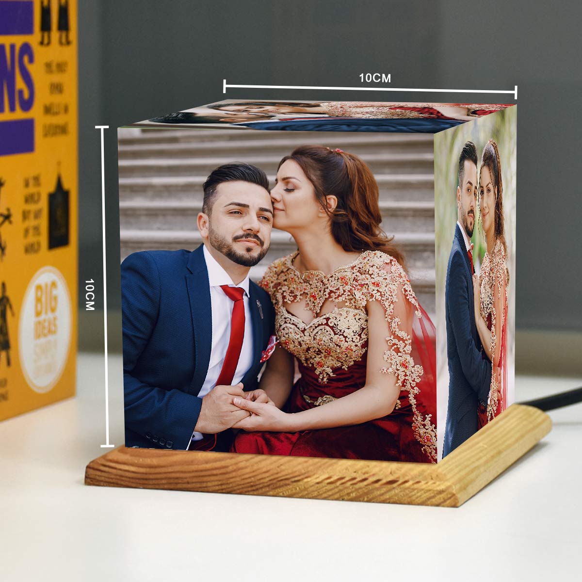 Personalised Cubelit Mini Photo Table Lamp With Wooden Base