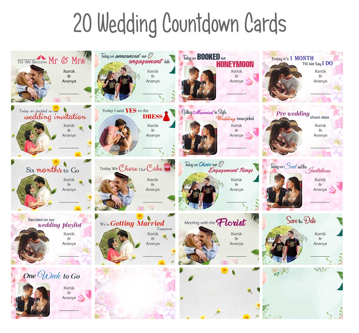 Personalised Wedding Countdown Cards with Easel
