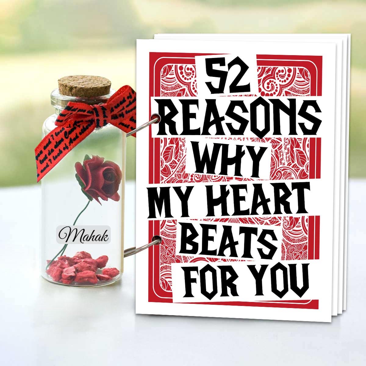 Personalised Message Bottle & 52 Reason I Love You Deck Of Cards