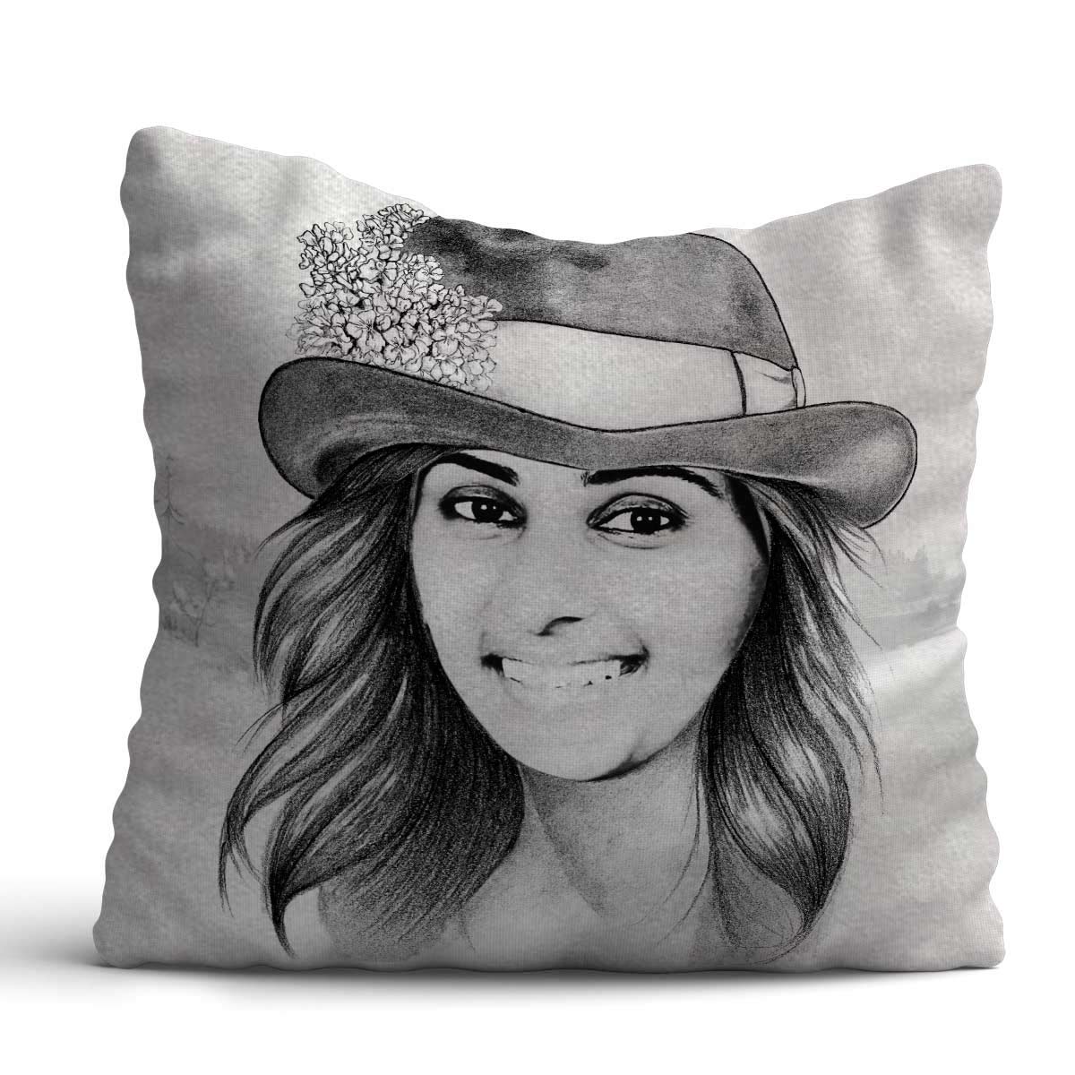 Caricature Sketch Photo Cushion