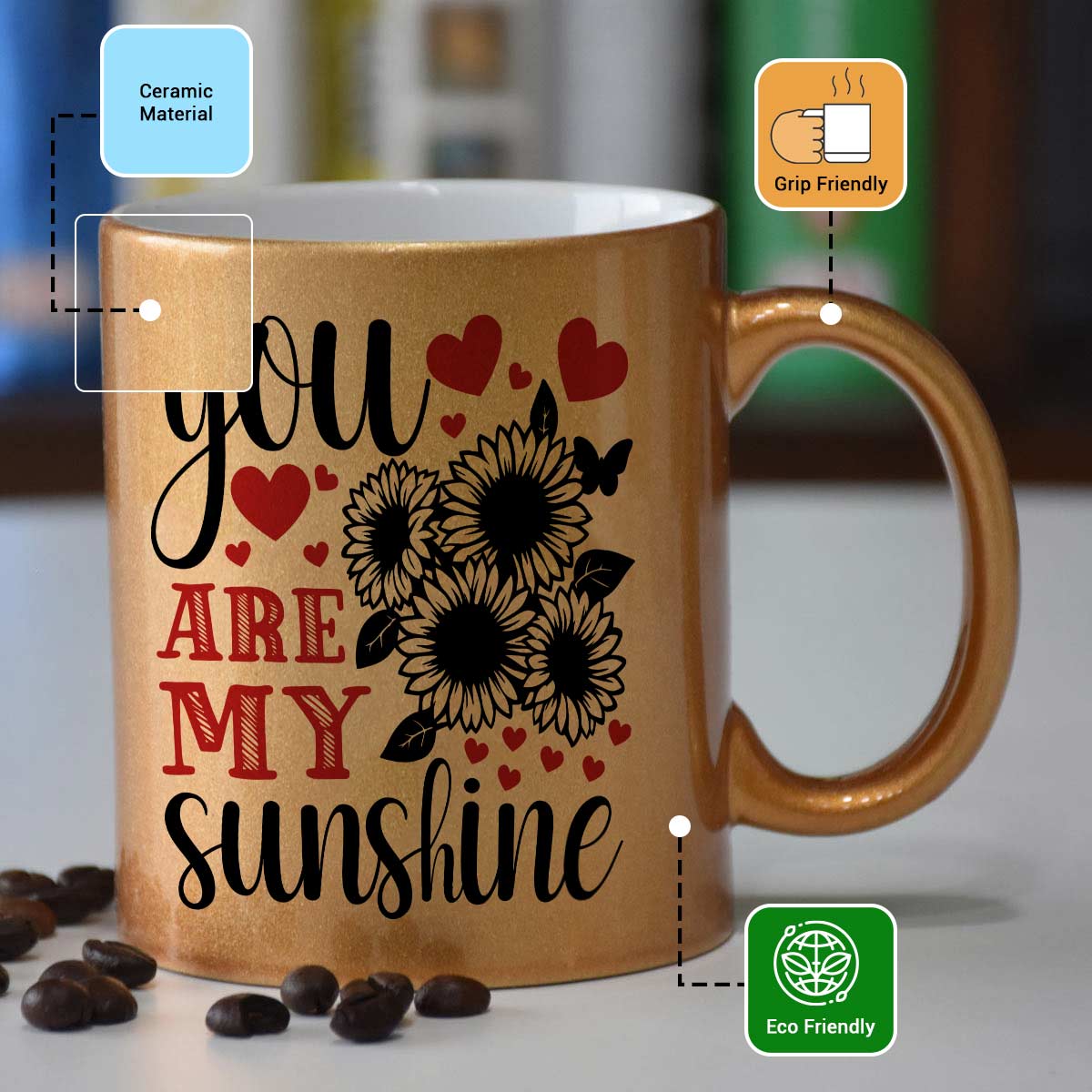 You Are My Sunshine Floral Coffee Mug Gift For Friends, Couple, Bf, Gf