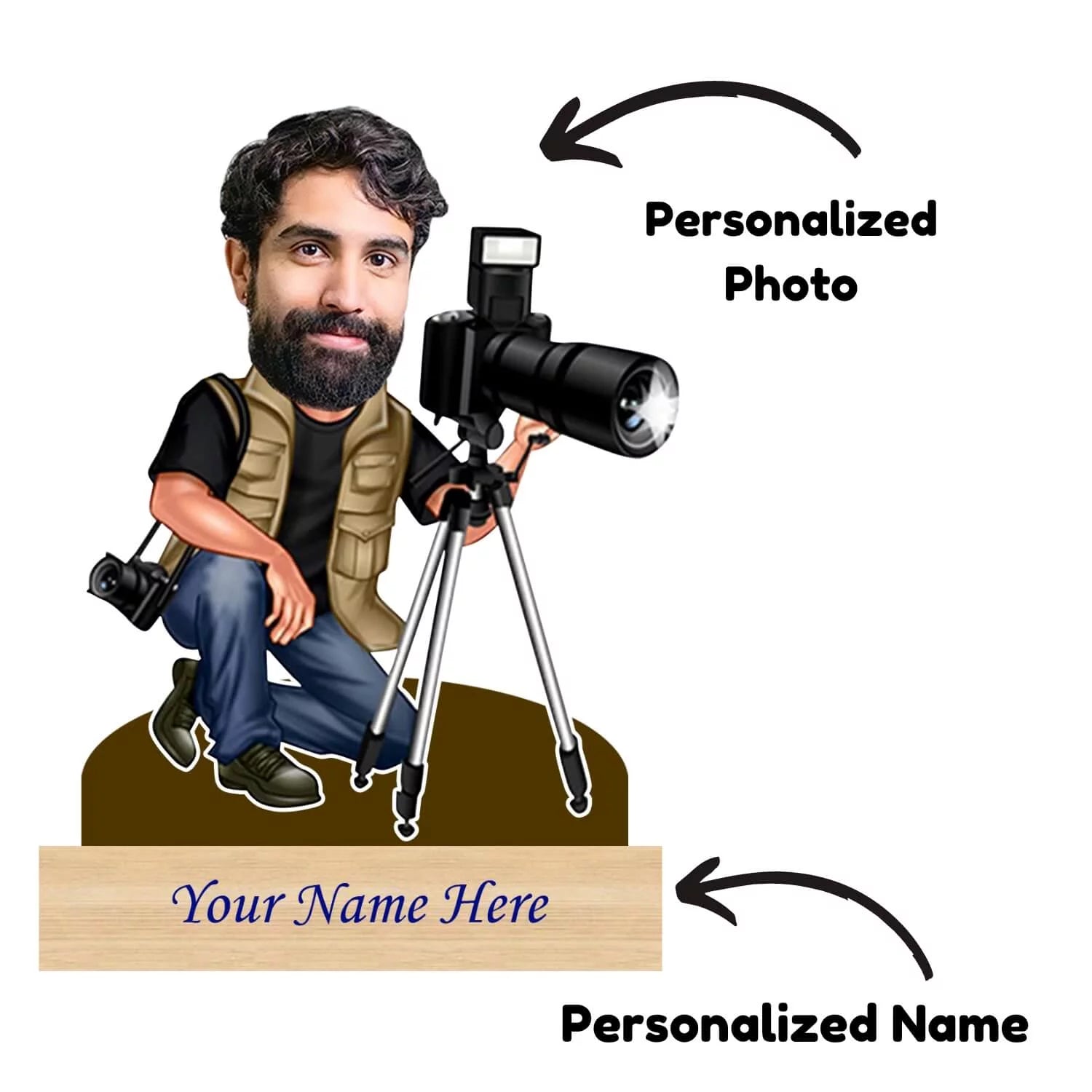 Personalized Caricature for Camera Lover with Custom Name