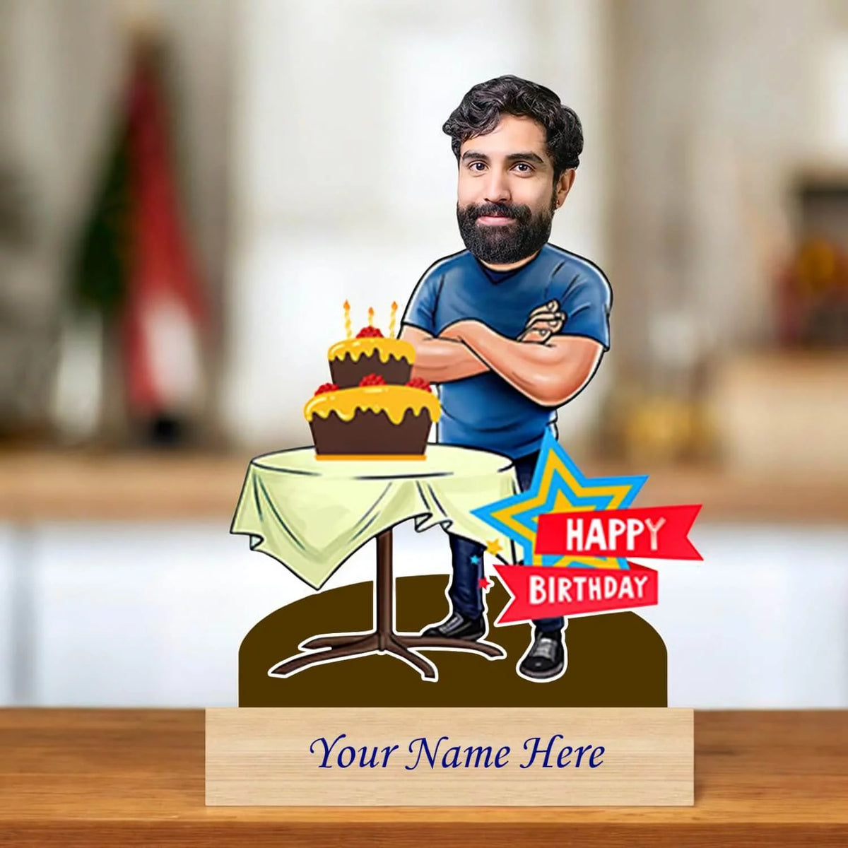 Personalized Caricature Happy Birthday Gift for Man with Custom Name