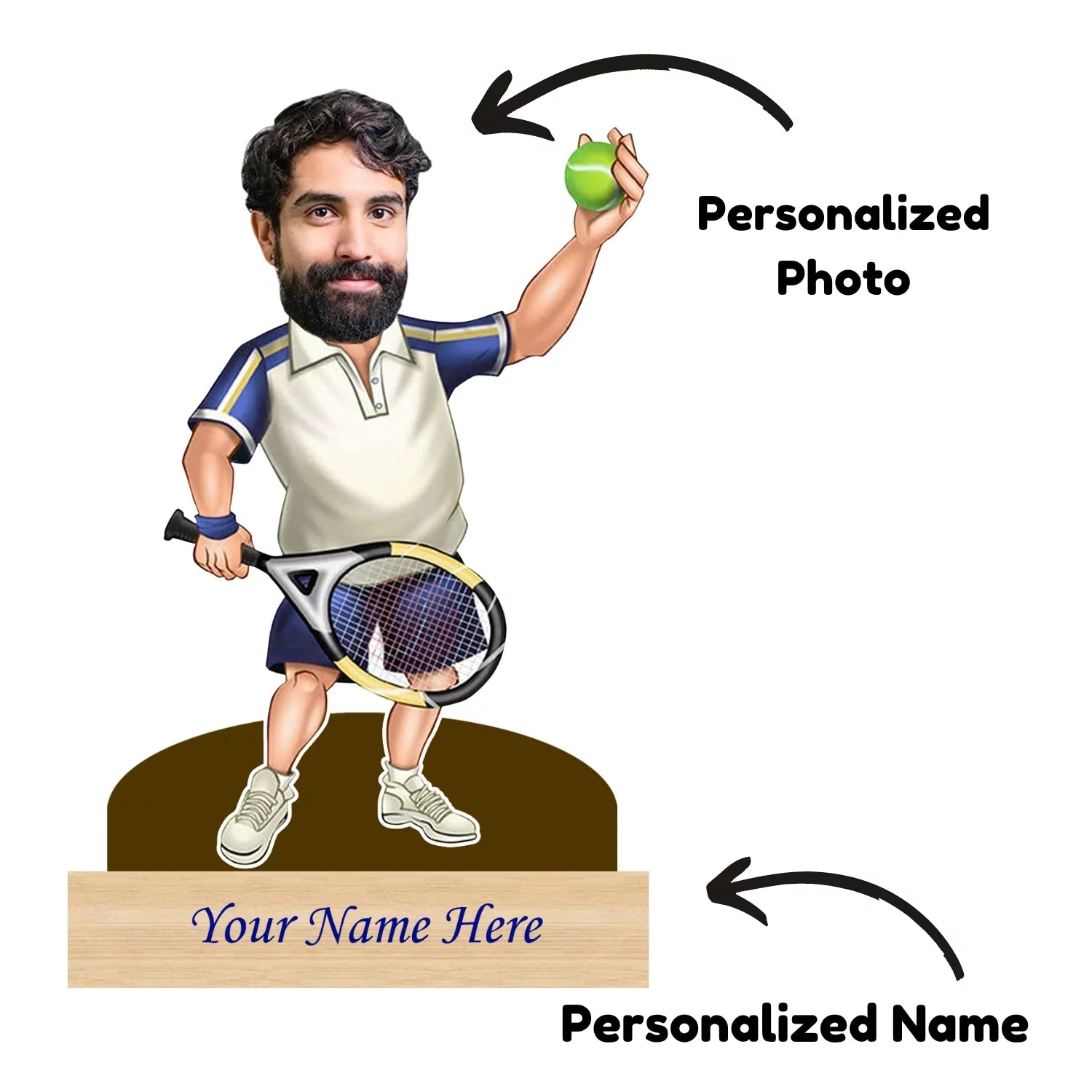 Personalized Caricature For Tennis Player with Custom Name