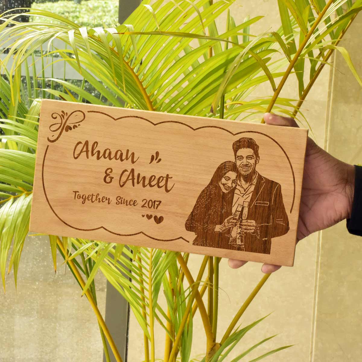 Wooden Engraved Together Name Plate for Home