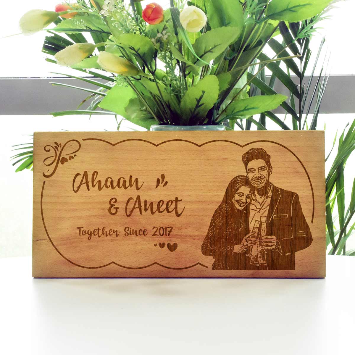 Wooden Engraved Together Name Plate for Home