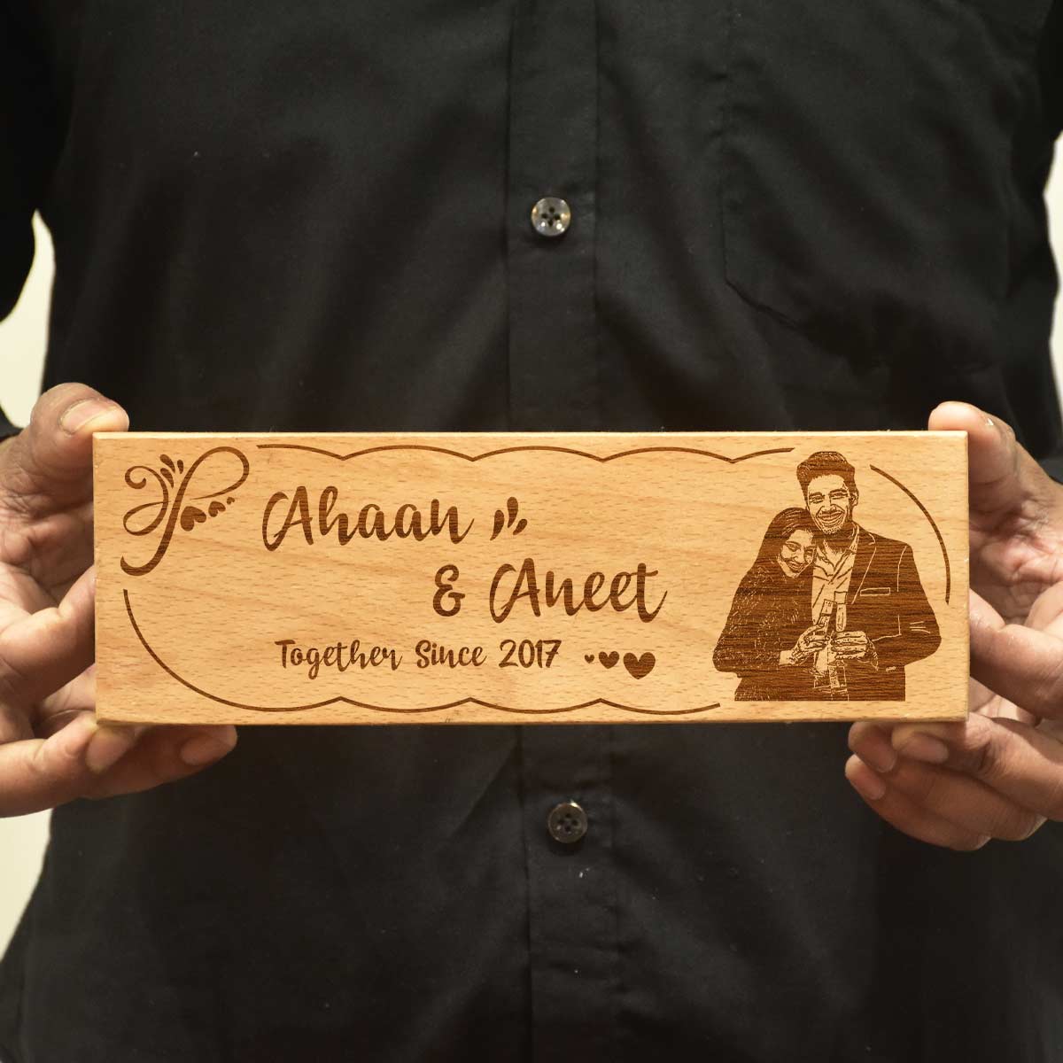 Wooden Engraved Together Name Plate for Home