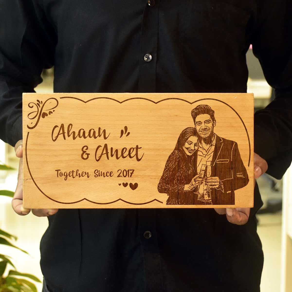 Wooden Engraved Together Name Plate for Home