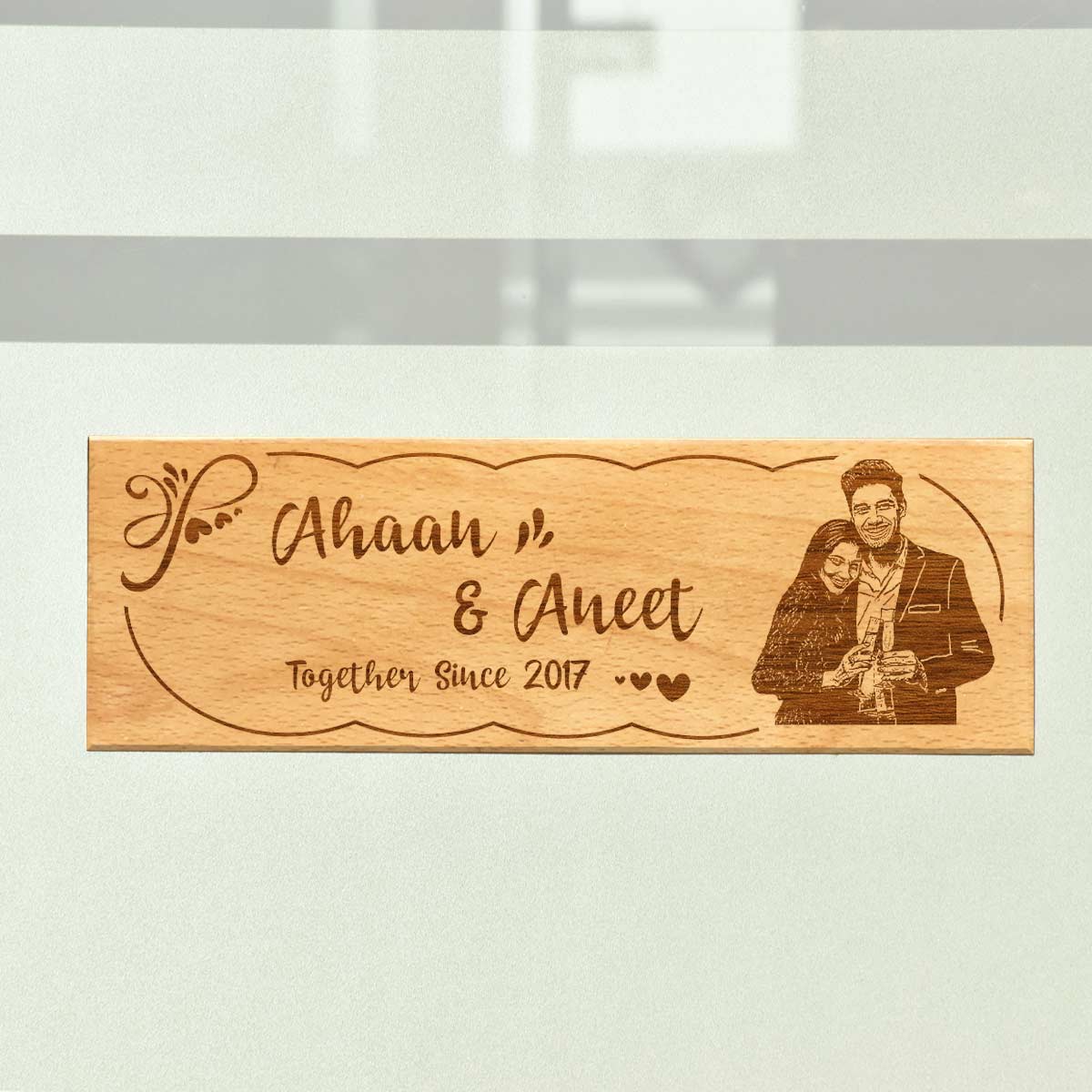 Wooden Engraved Together Name Plate for Home