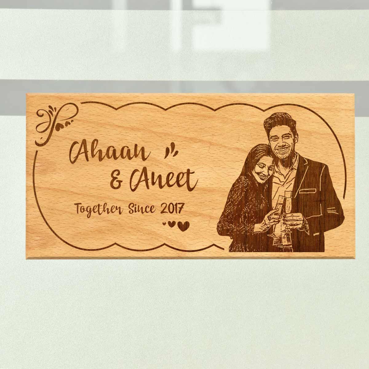 Wooden Engraved Together Name Plate for Home
