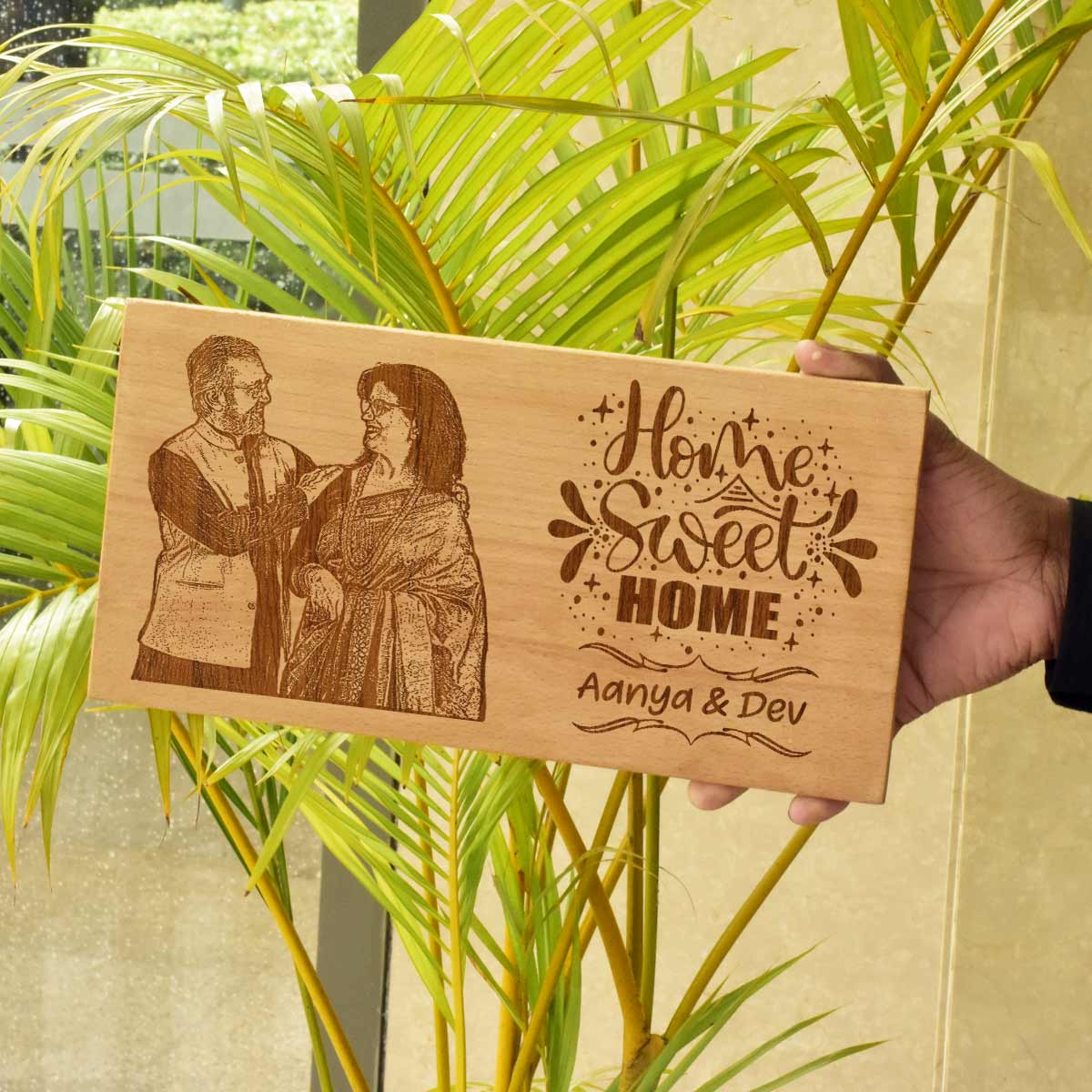 Wooden Engraved Home Sweet Home Name Plate for Home
