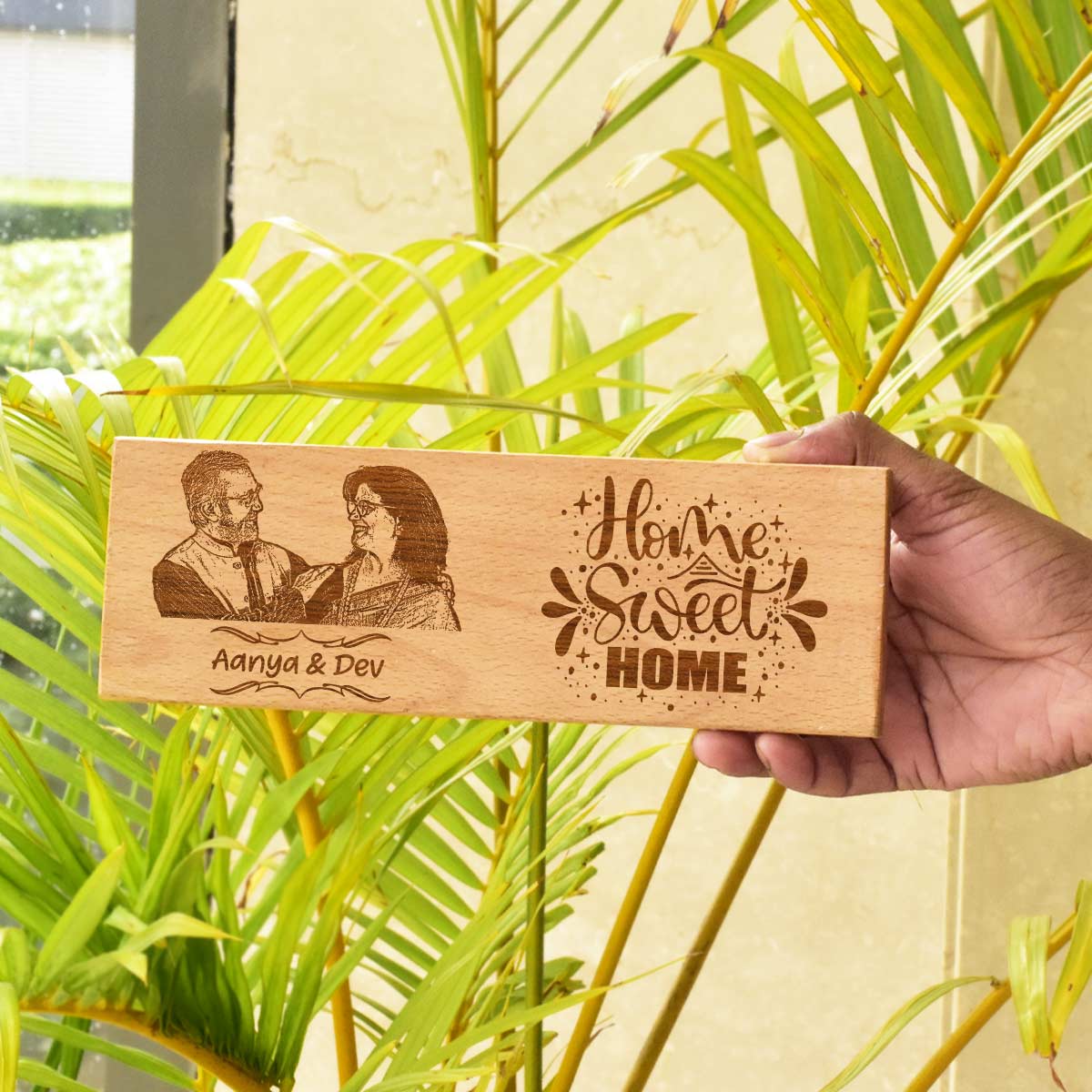 Wooden Engraved Home Sweet Home Name Plate for Home