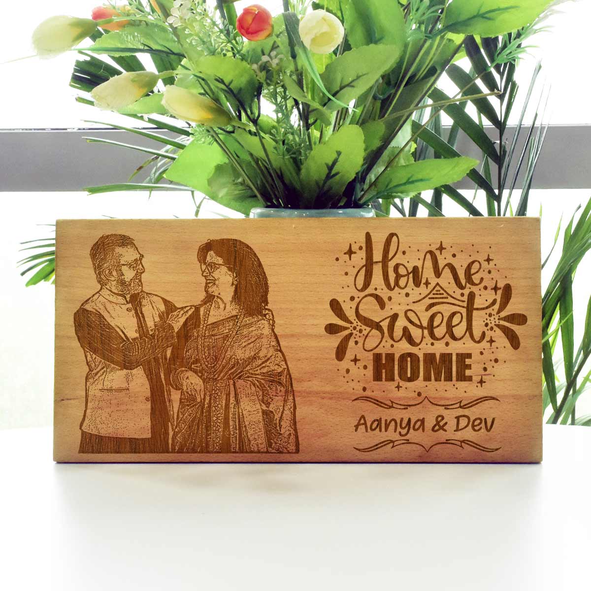 Wooden Engraved Home Sweet Home Name Plate for Home