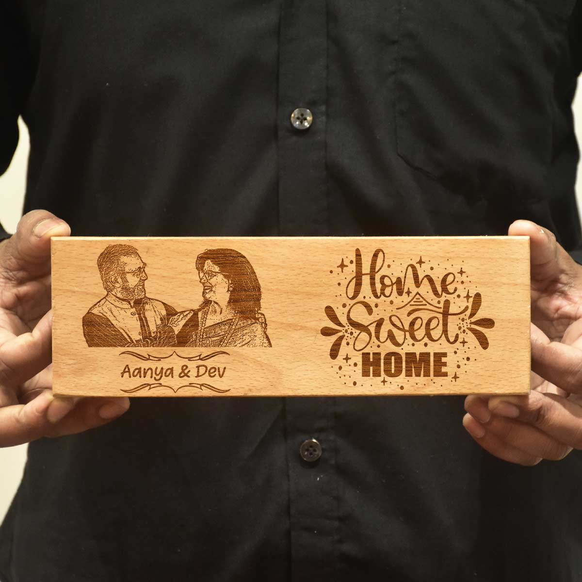 Wooden Engraved Home Sweet Home Name Plate for Home