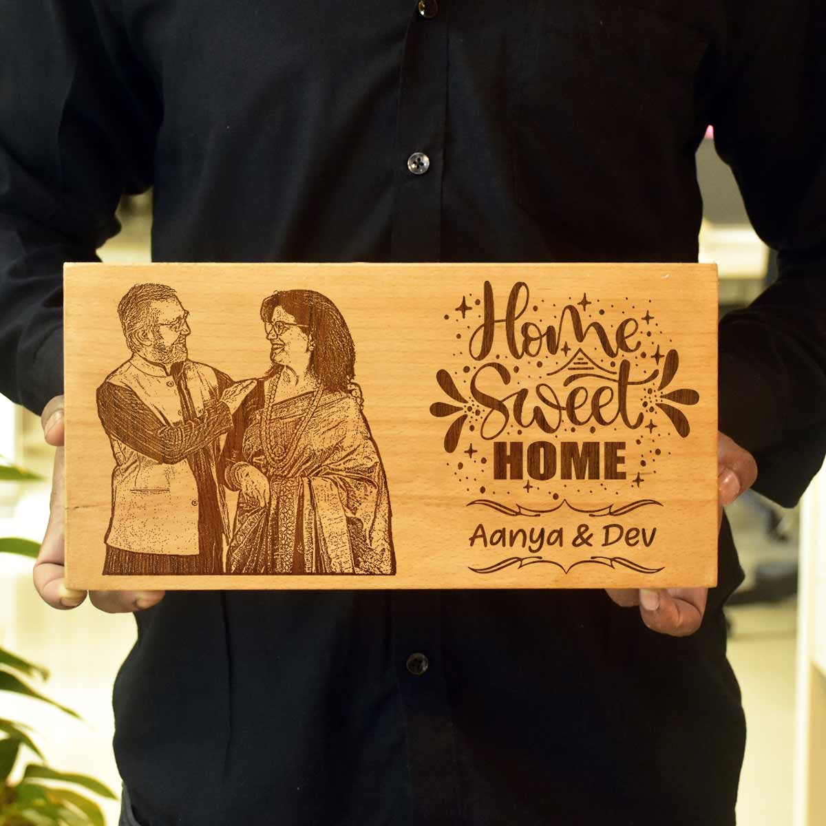 Wooden Engraved Home Sweet Home Name Plate for Home