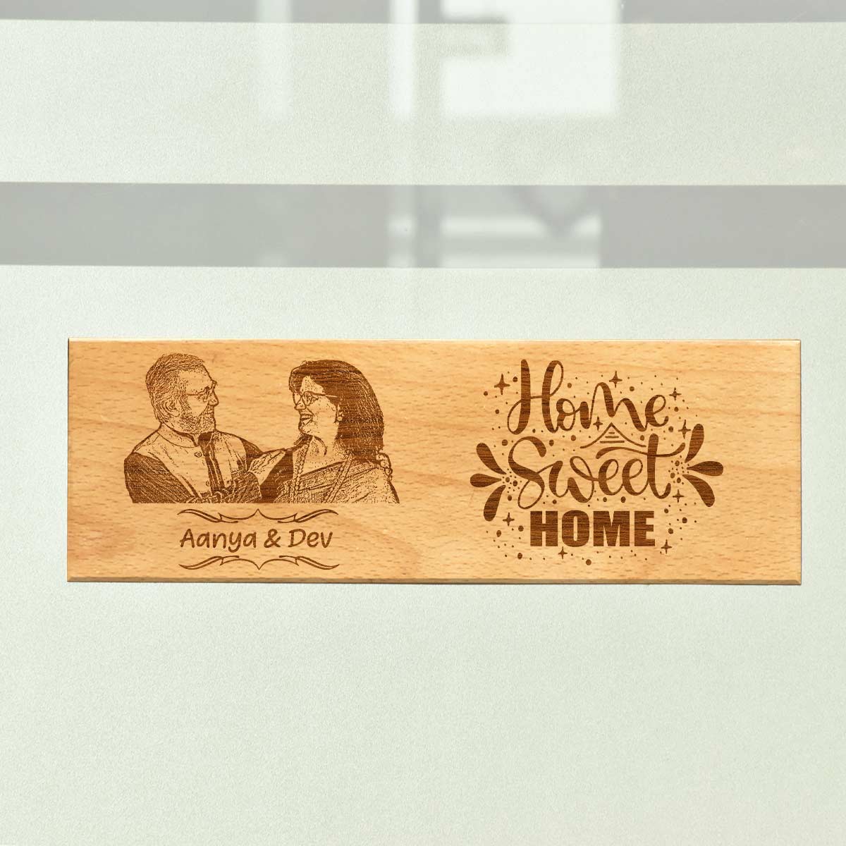 Wooden Engraved Home Sweet Home Name Plate for Home