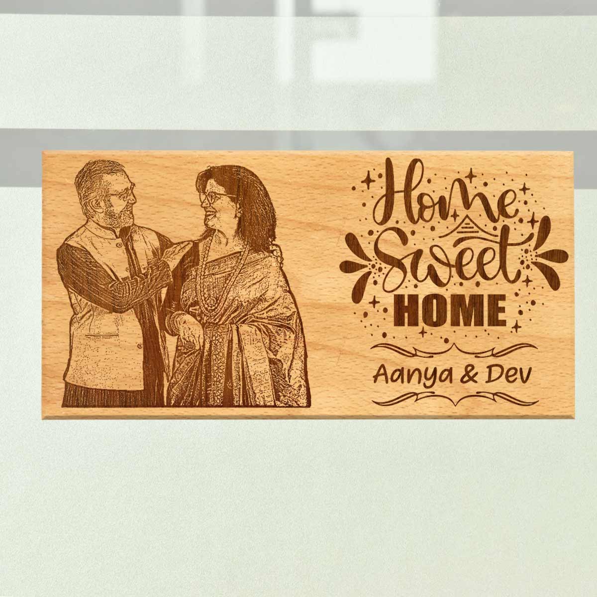 Wooden Engraved Home Sweet Home Name Plate for Home