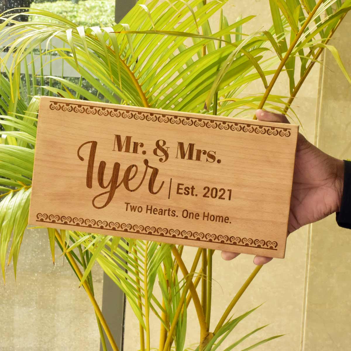 Wooden Engraved Mr. & Mrs. Name Plate for Home
