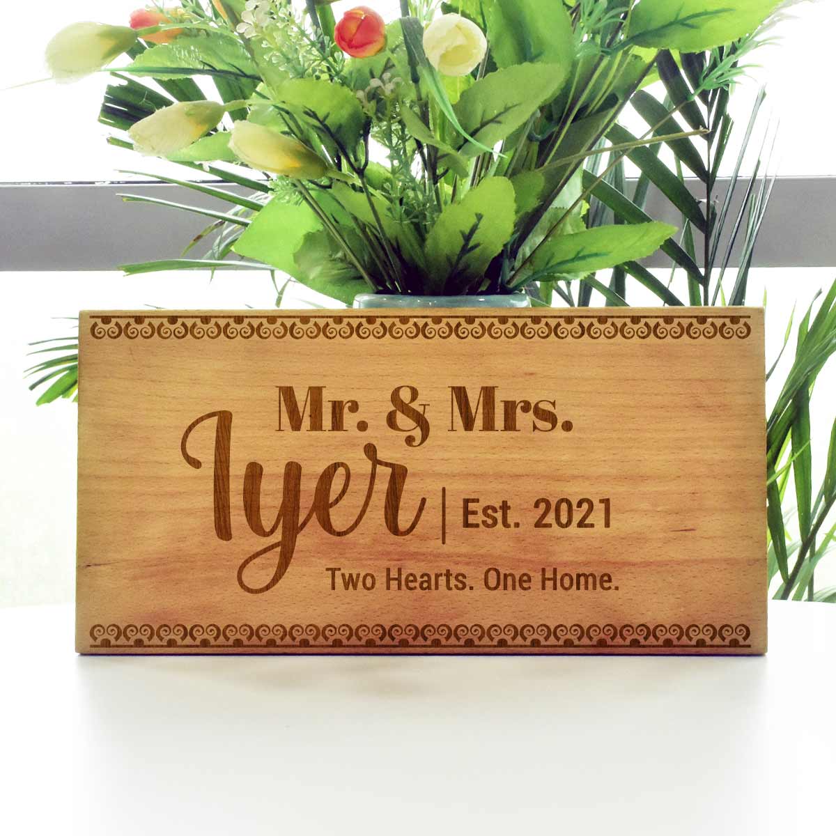 Wooden Engraved Mr. & Mrs. Name Plate for Home
