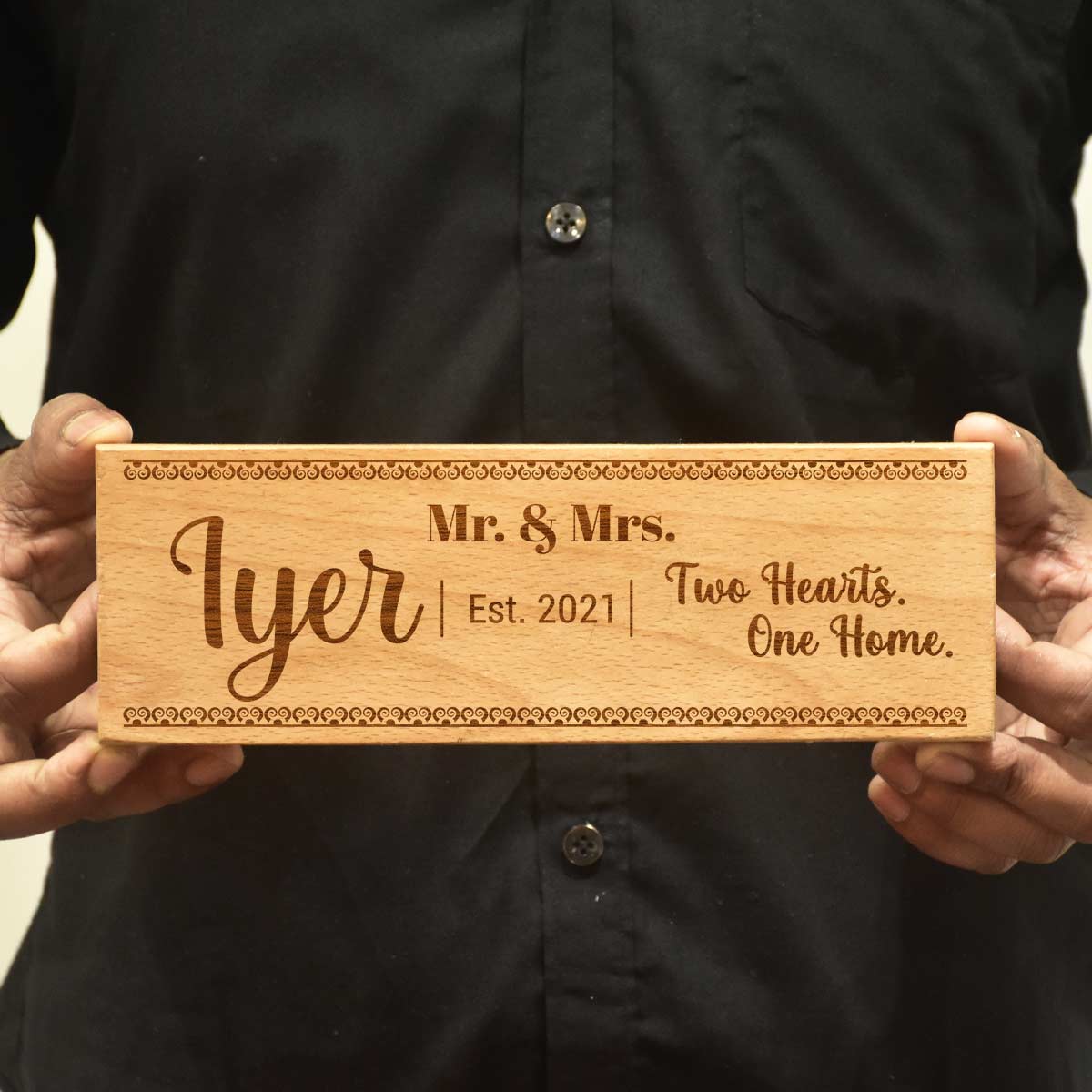 Wooden Engraved Mr. & Mrs. Name Plate for Home