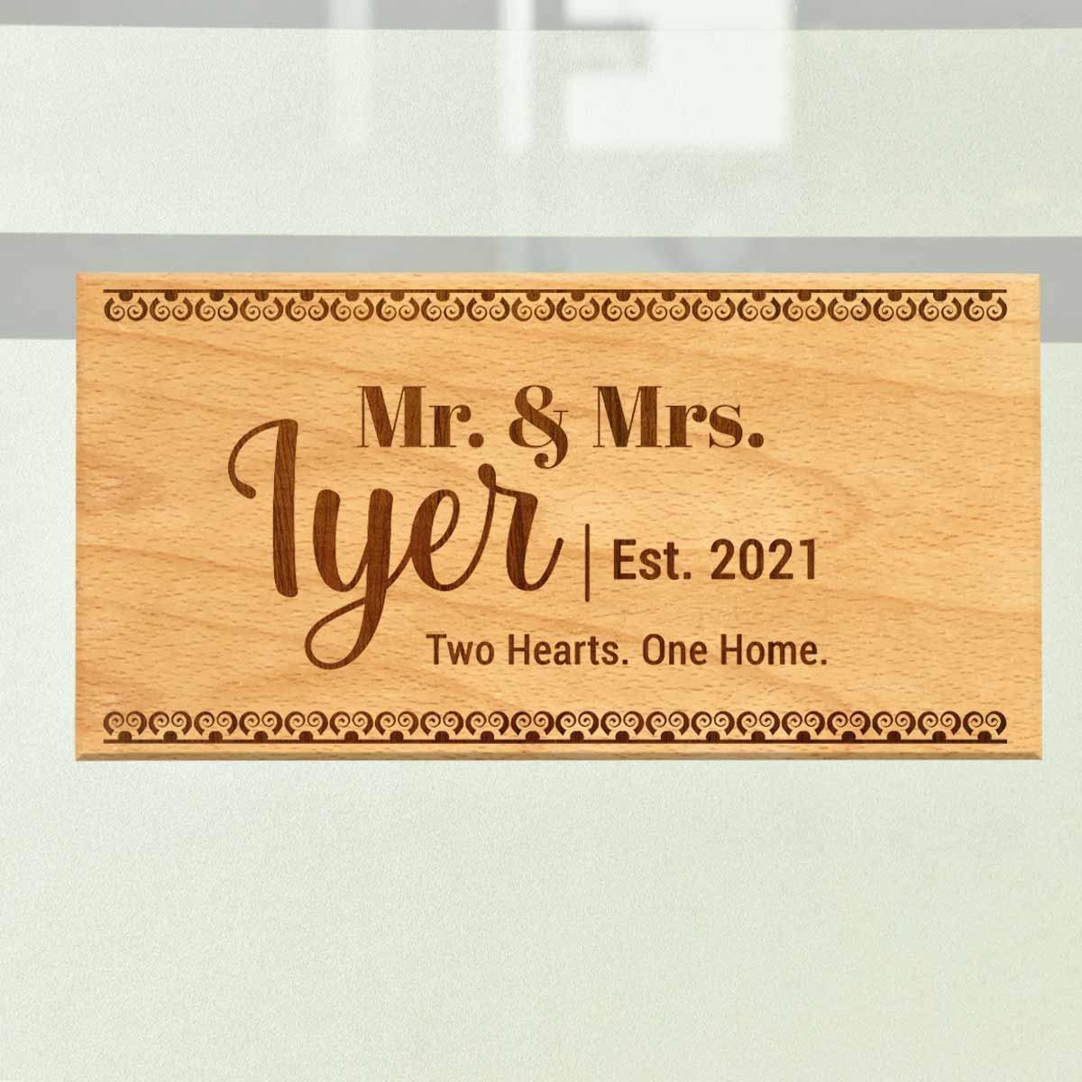 Wooden Engraved Mr. & Mrs. Name Plate for Home