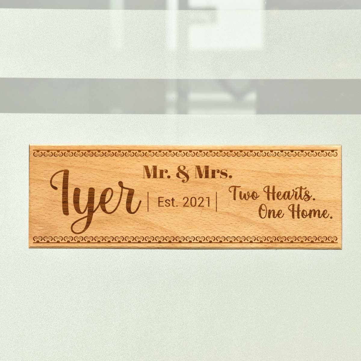 Wooden Engraved Mr. & Mrs. Name Plate for Home