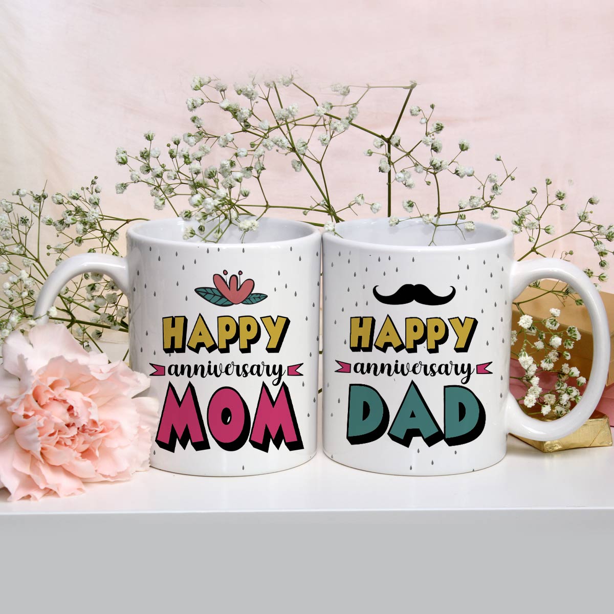Set of 2 Best Mom & Dad Anniversary Coffee Mugs