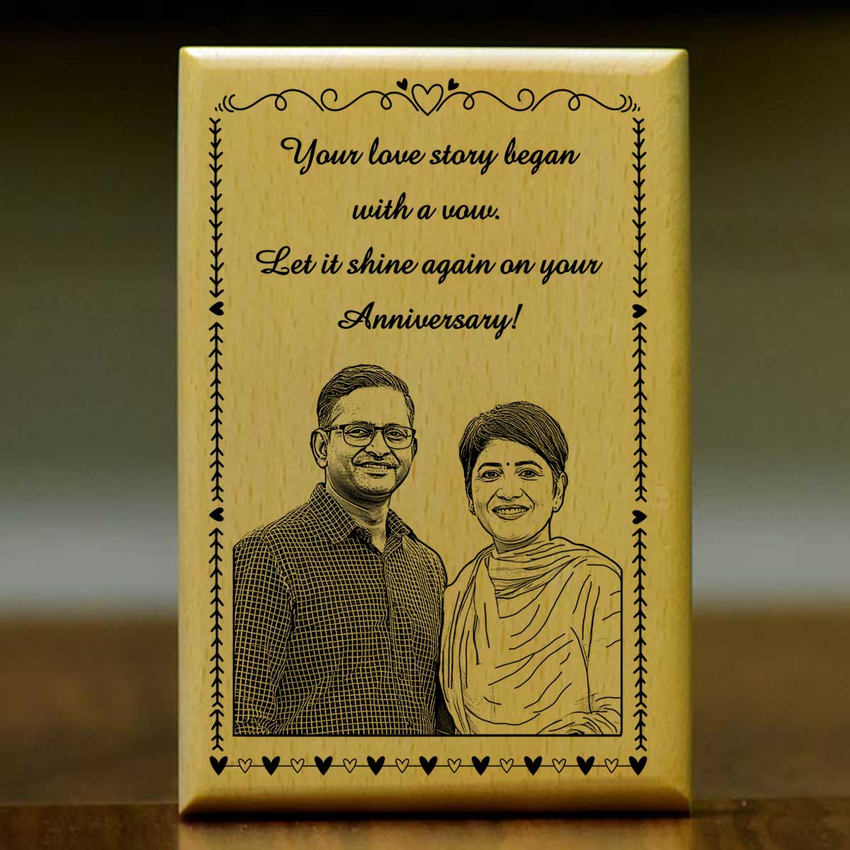 Personalised Wooden Photo Plaque – Love Story Anniversary Keepsake