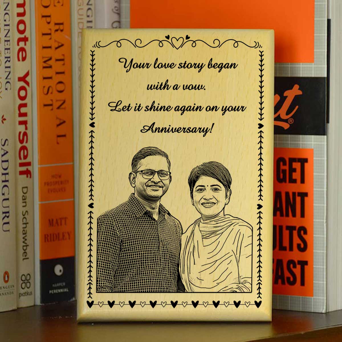 Personalised Wooden Photo Plaque – Love Story Anniversary Keepsake