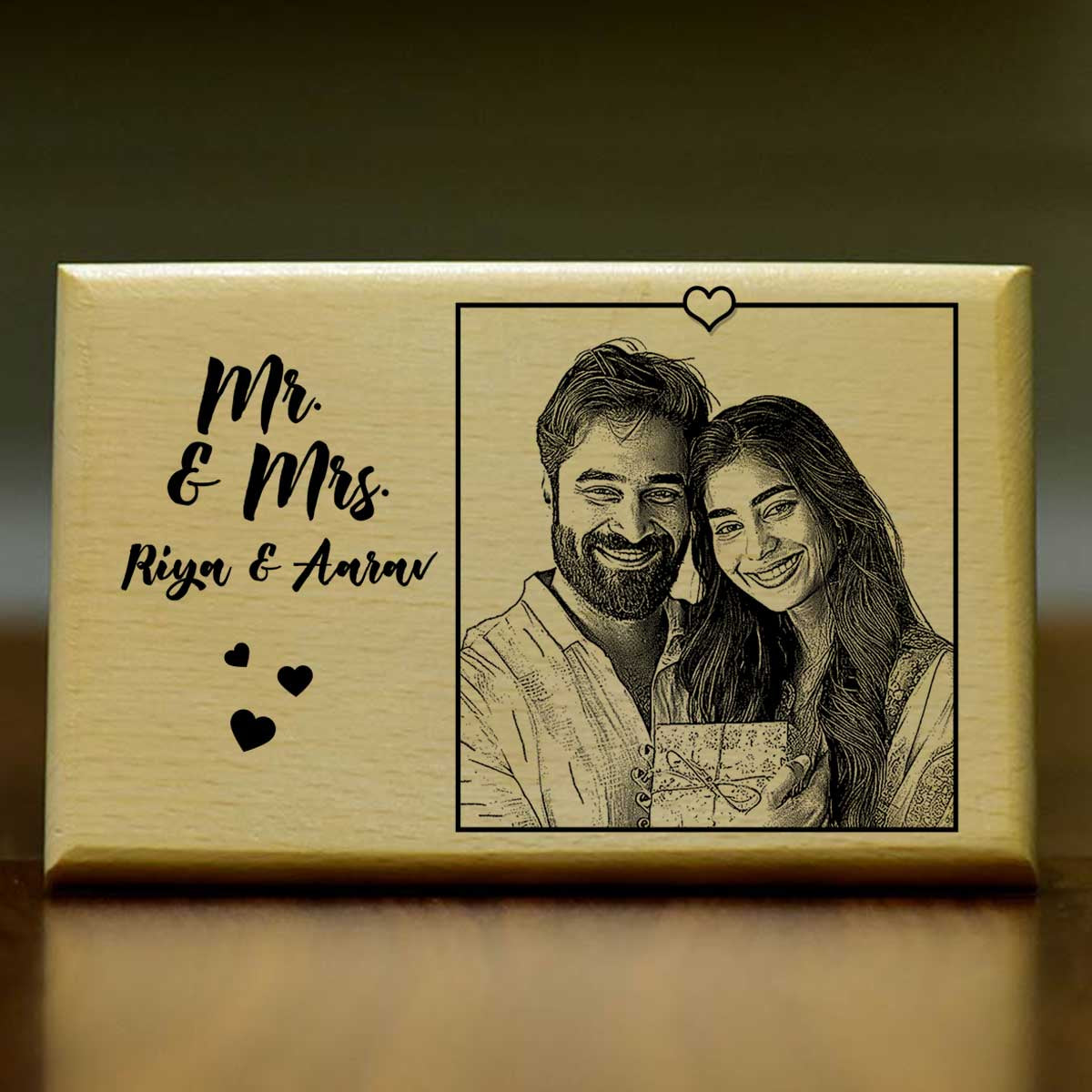 Personalised "Mr & Mrs" Wooden Engraved Photo Frame Keepsake