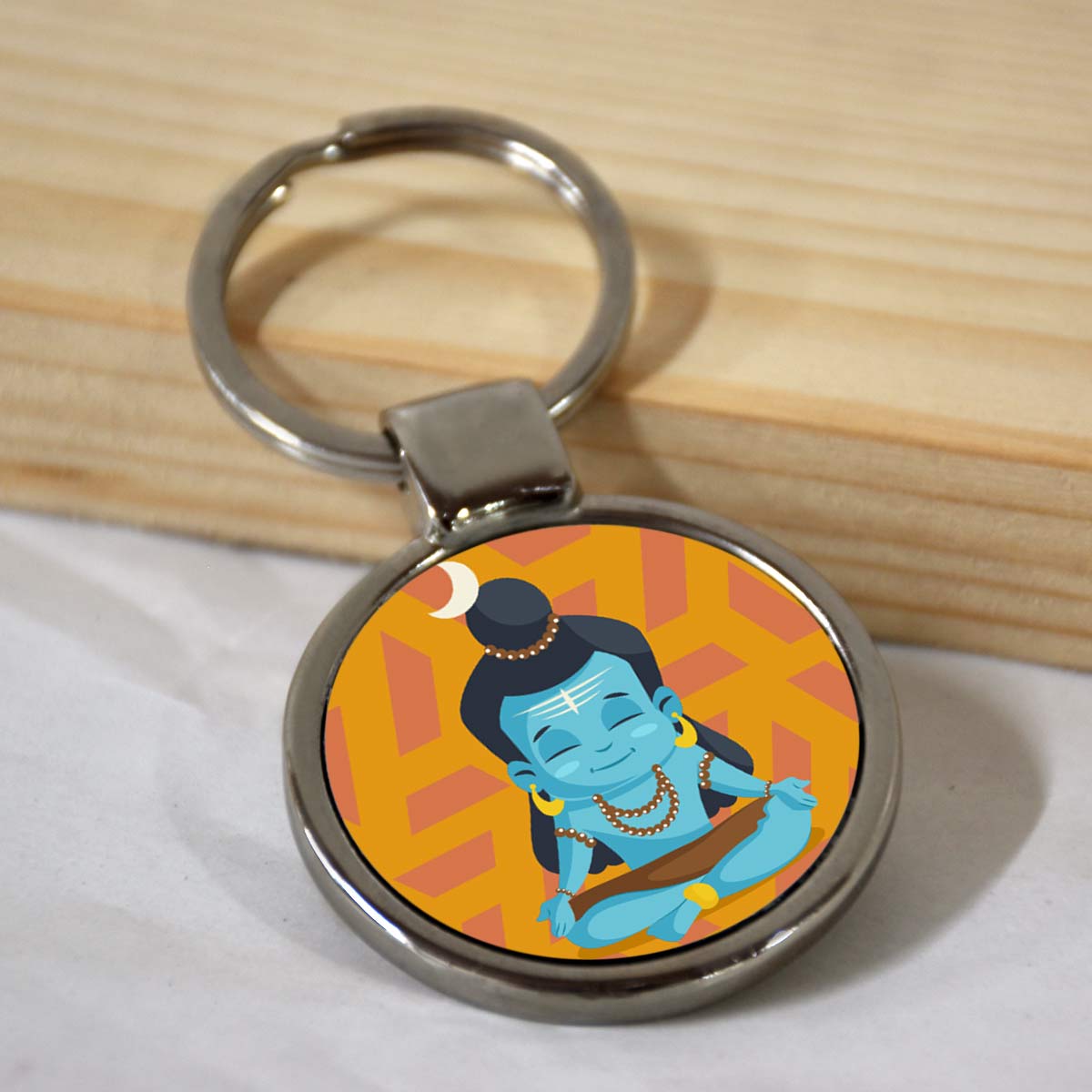 Meditating Shiva Round Metal Keychain-1