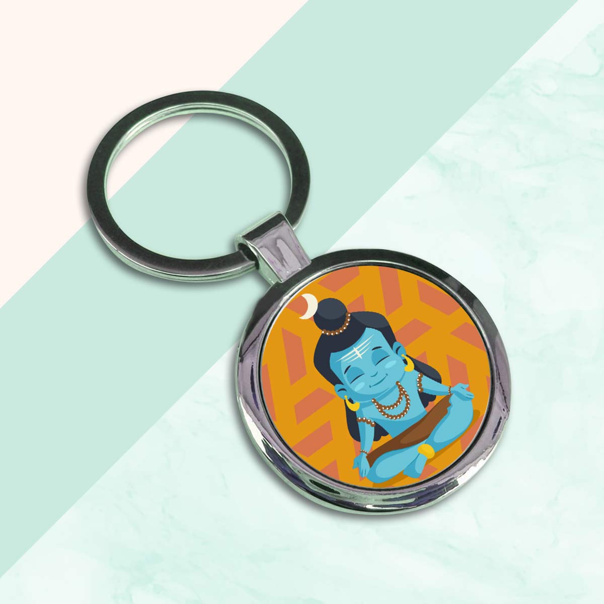 Meditating Shiva Round Metal Keychain