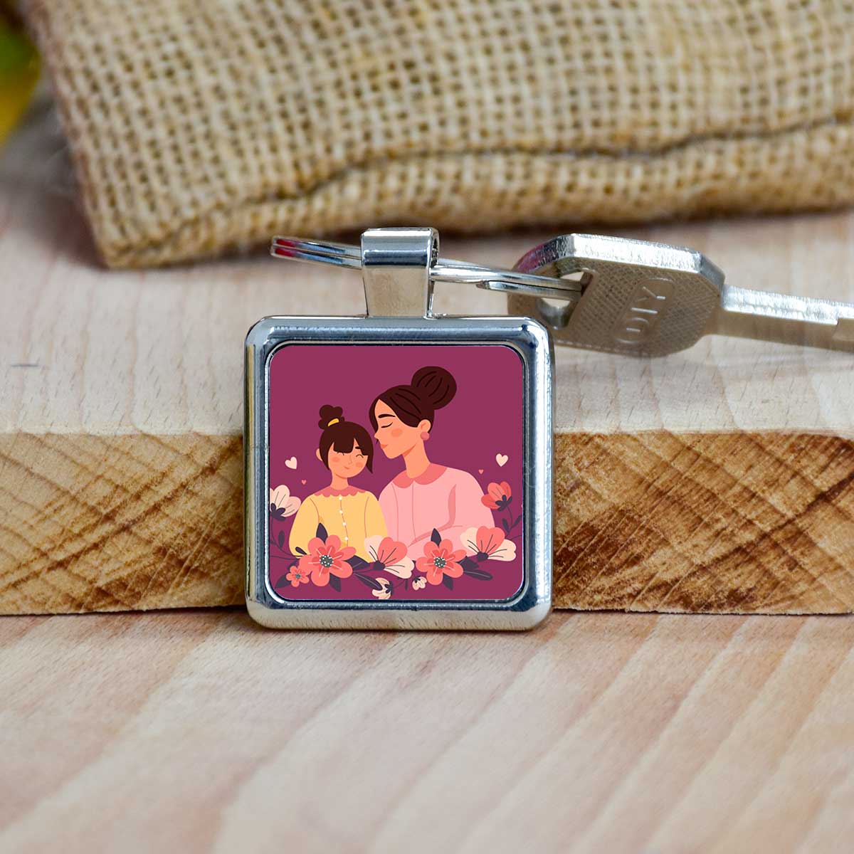 Mom & Daughter Love Round Metal Keychain Gift For Mother 1