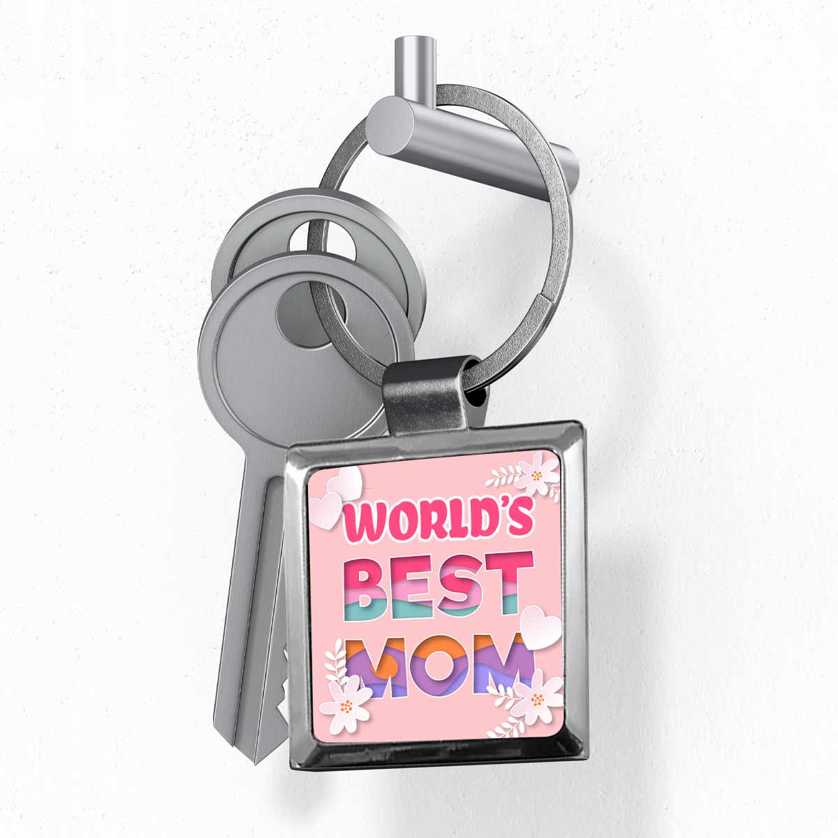 World's Best Mom Square Metal Keychain Gift For Mother's Day 3