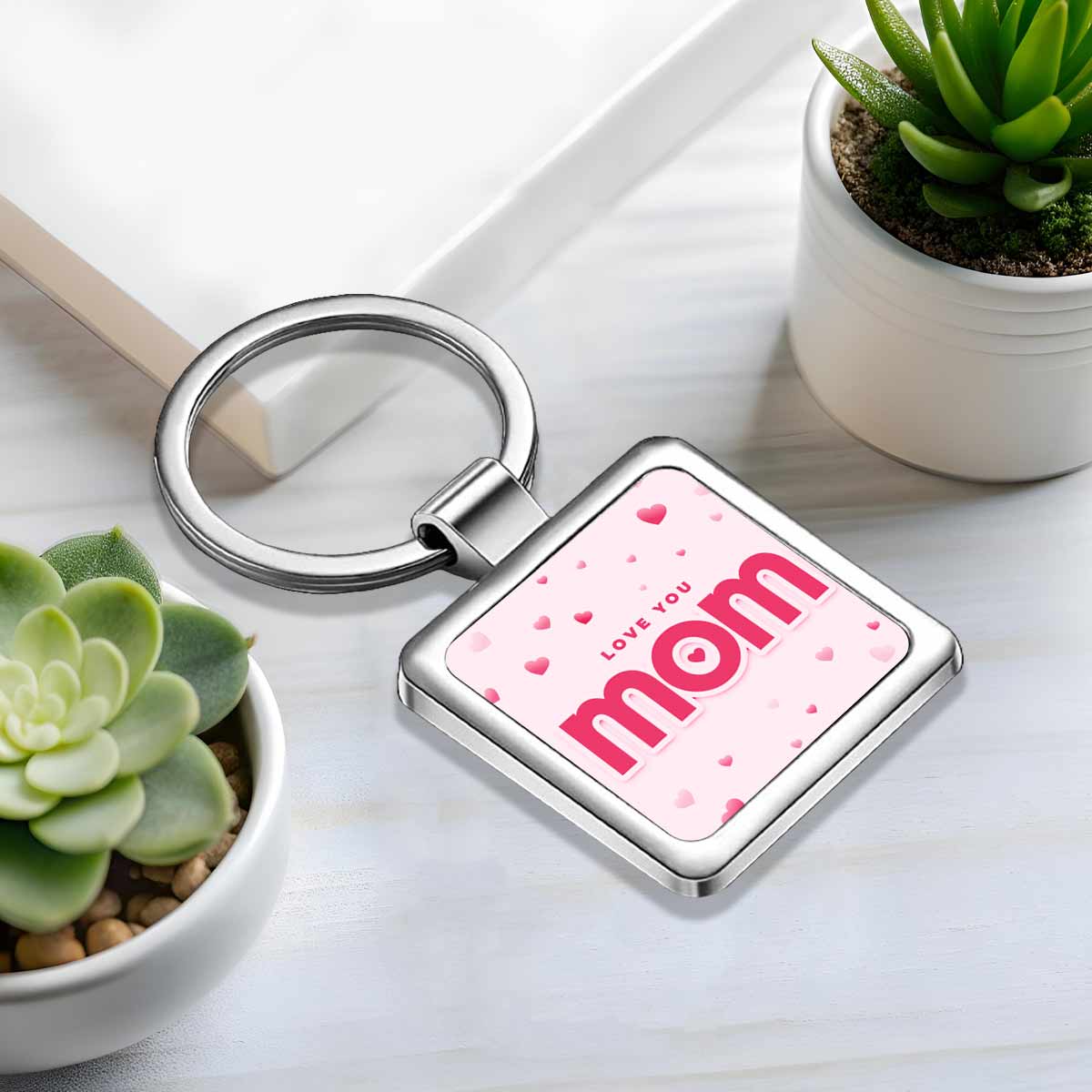 Love You Mom Square Metal Keychain Gift For Mother's Day 1