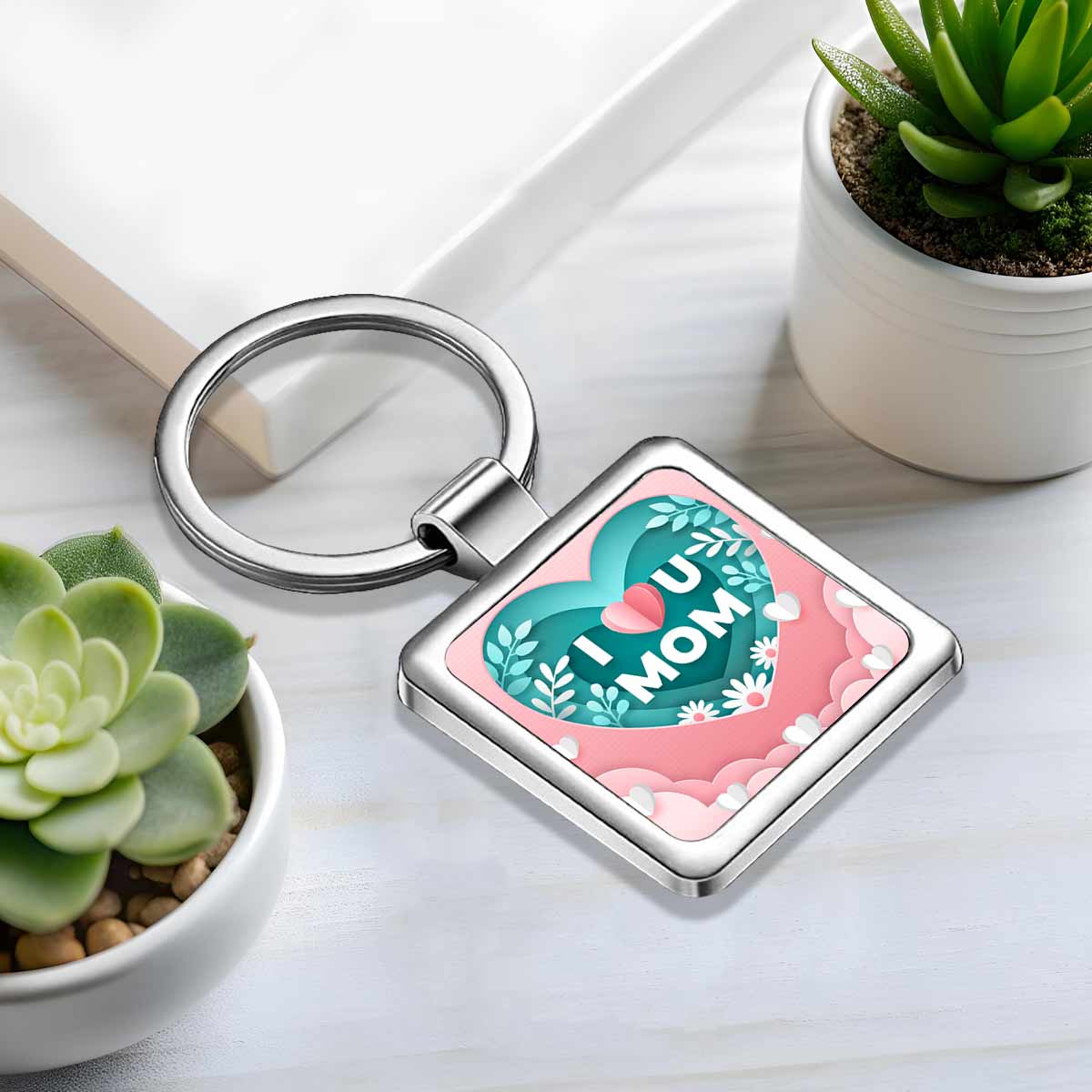 I Love U Mom Metal Keychain Gift For Mother's Day 1