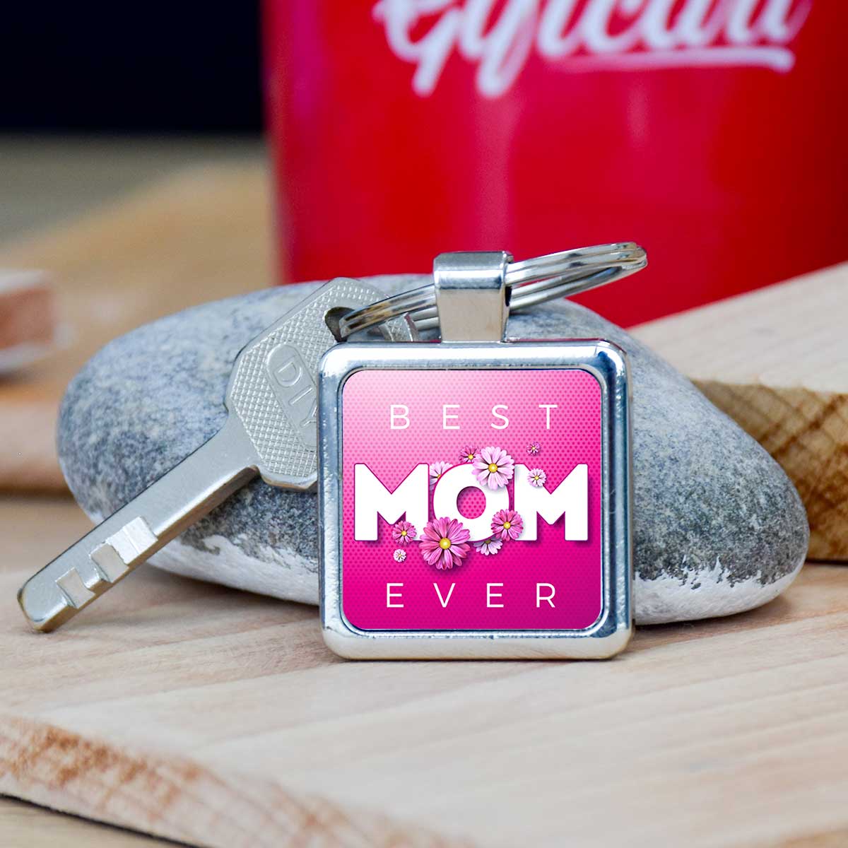 Best Mom Square Metal Keychain Gift For Mom