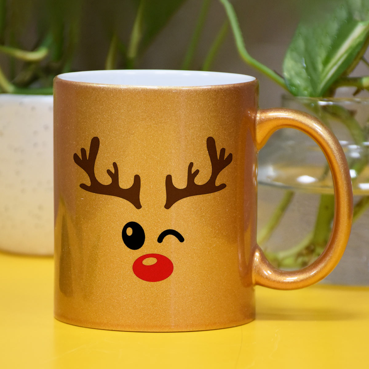 Christmas Reindeer Ceramic Golden Mug