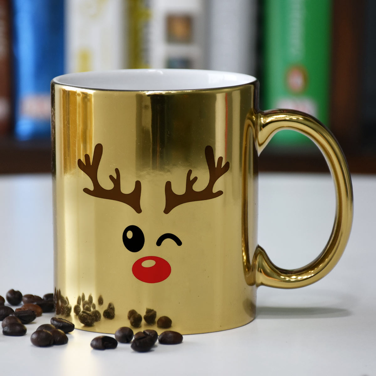 Christmas Reindeer Ceramic Golden Mug