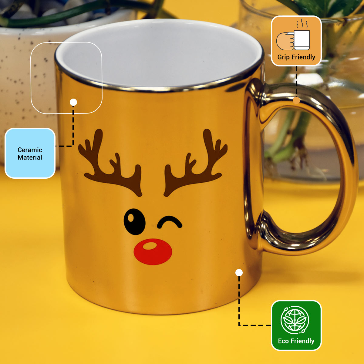 Christmas Reindeer Ceramic Golden Mug