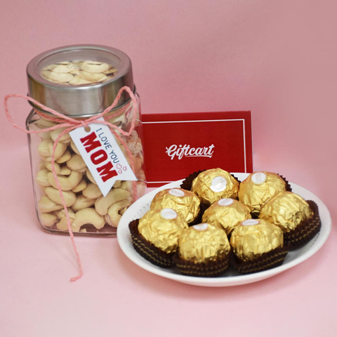 Mothers Day Gift Hamper with Cashew Nuts and Ferrero Rocher Chocolates-1