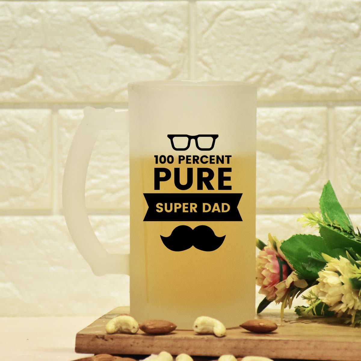 Pure Super Dad Transparent Beer Mug Gift For Father's Day