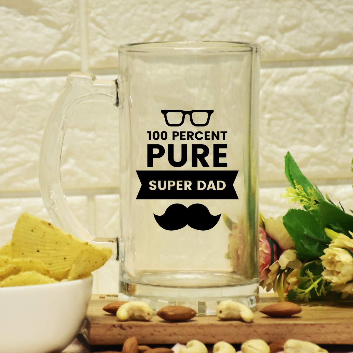 Pure Super Dad Transparent Beer Mug Gift For Father's Day