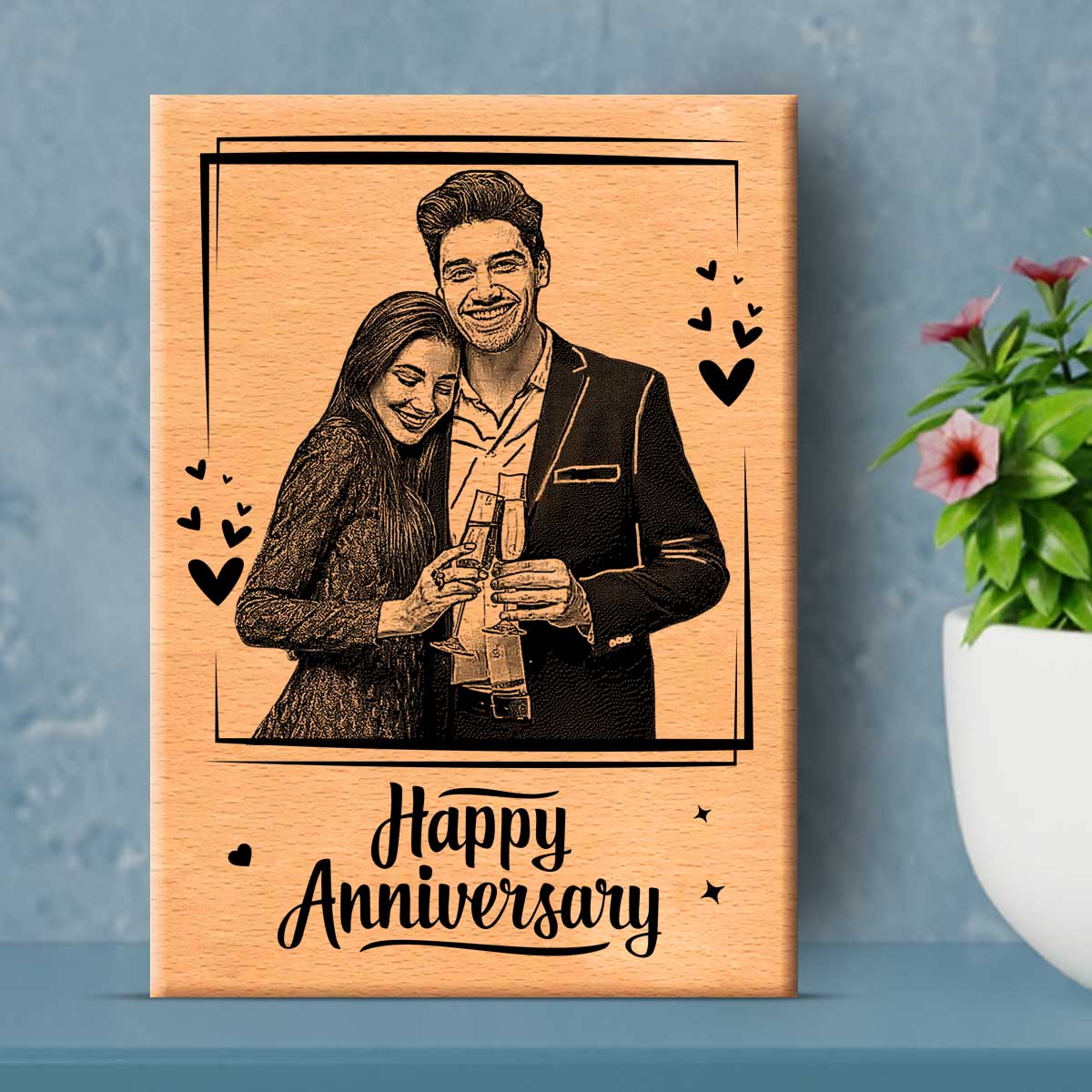 Customized Anniversary Engraved Wooden Photo Frame for Couple-1