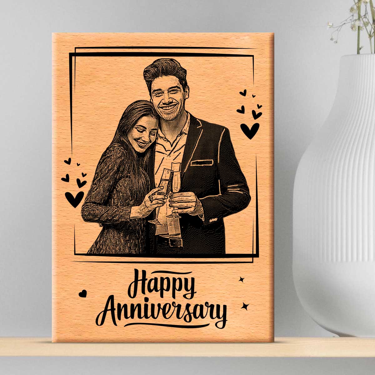 Customized Anniversary Engraved Wooden Photo Frame for Couple-2
