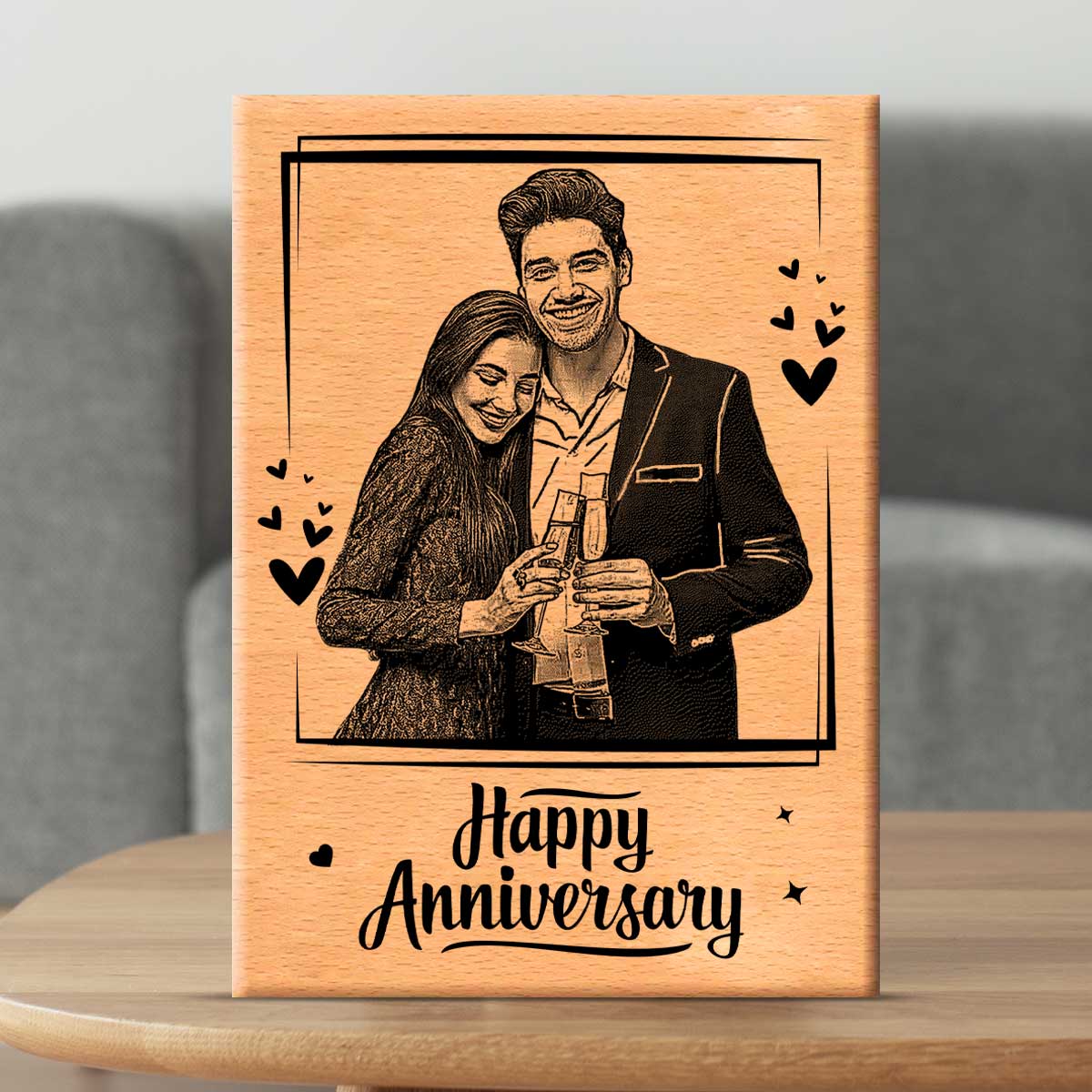 Customized Anniversary Engraved Wooden Photo Frame for Couple-3