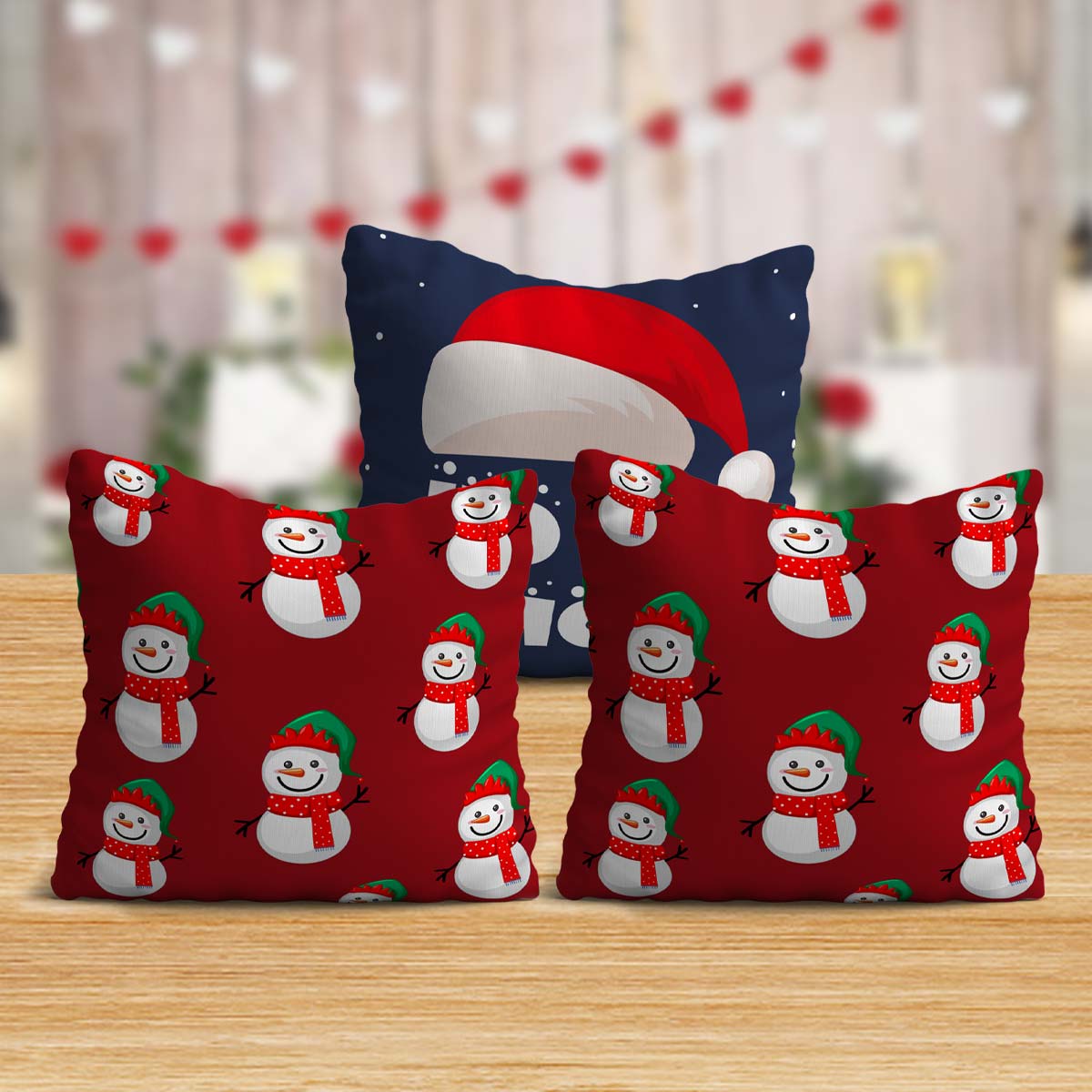 Santa & Snowman Holiday Cushion Set of 3-1