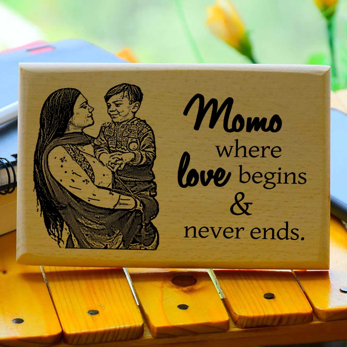 Personalized Mom's Love Engraved Wooden Photo Frame